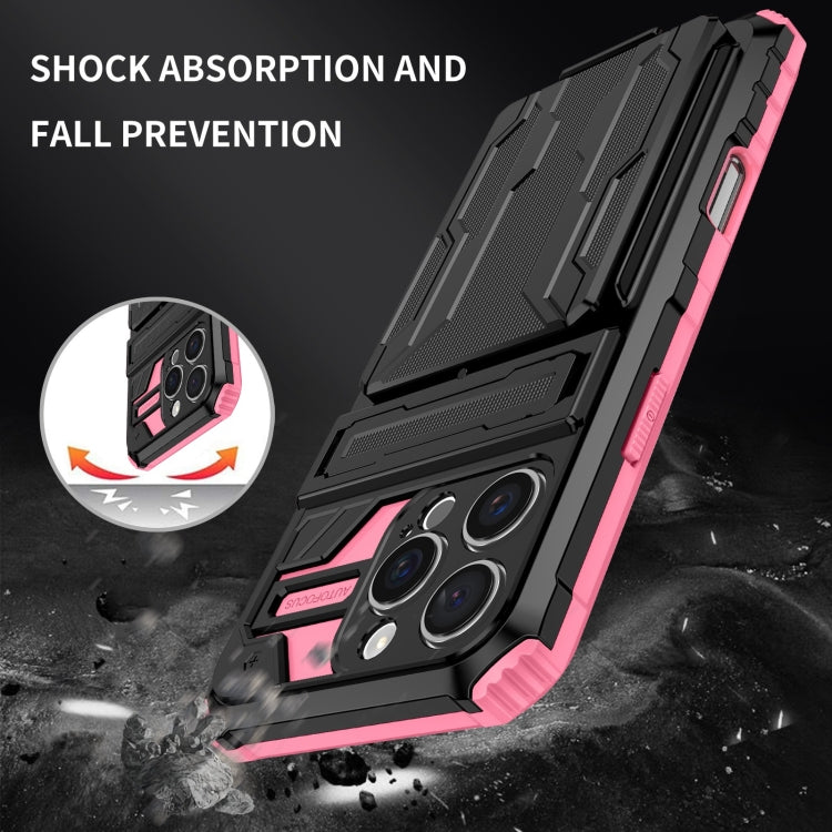For iPhone 16 Pro Max Kickstand Armor Card Wallet Phone Case(Pink) - iPhone 16 Pro Max Cases by PMC TechLife | Online Shopping South Africa | PMC TechLife | Buy Now Pay Later Mobicred