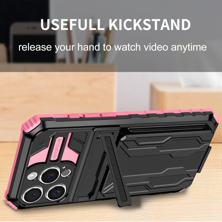 For iPhone 16 Pro Max Kickstand Armor Card Wallet Phone Case(Pink) - iPhone 16 Pro Max Cases by PMC TechLife | Online Shopping South Africa | PMC TechLife | Buy Now Pay Later Mobicred