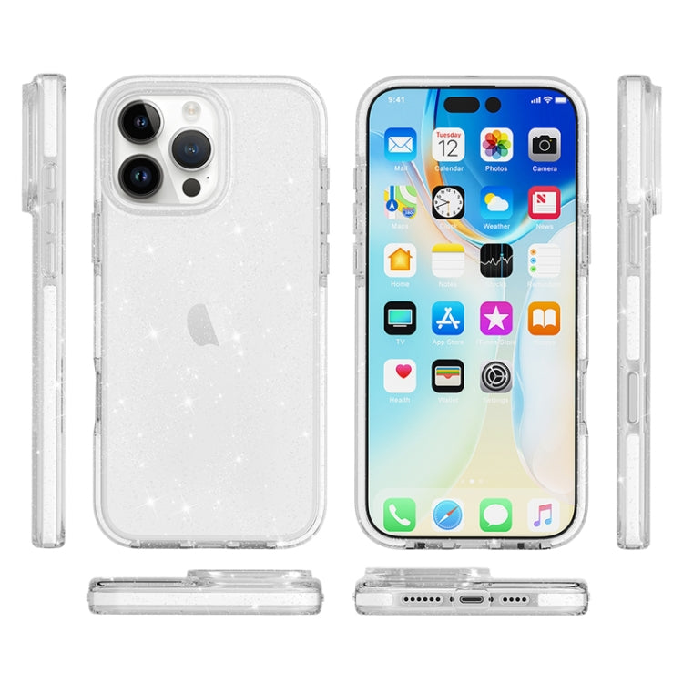For iPhone 16 Dual Color Clear Glitter TPU + TPE Full Coverage Phone Case(Glitter White) - iPhone 16 Cases by PMC TechLife | Online Shopping South Africa | PMC TechLife | Buy Now Pay Later Mobicred