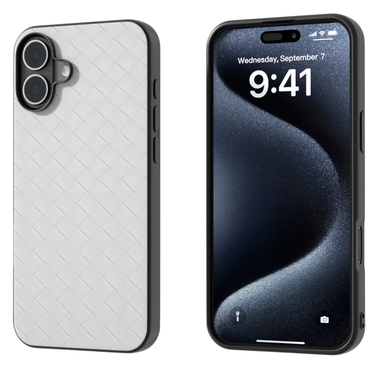 For iPhone 16 Plus Black Frame Woven Texture PU Phone Case(White) - iPhone 16 Plus Cases by PMC Jewellery | Online Shopping South Africa | PMC Jewellery | Buy Now Pay Later Mobicred