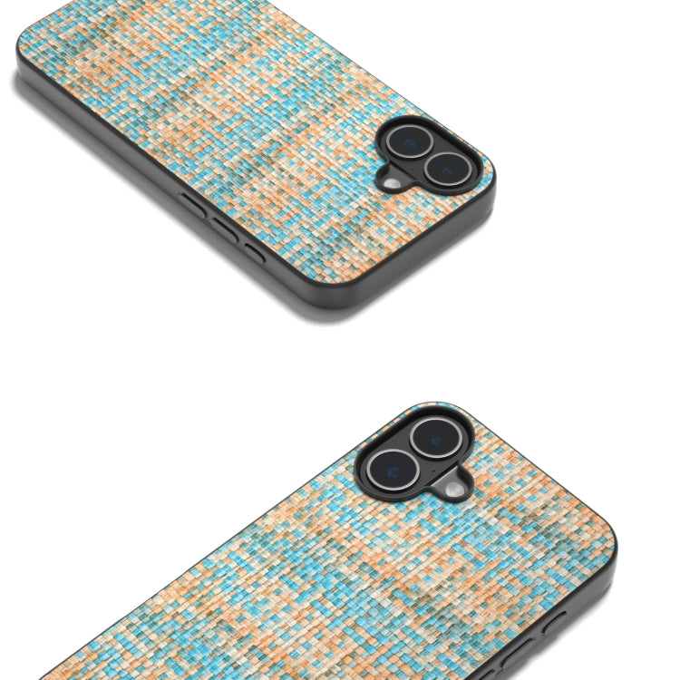 For iPhone 16 Plus Black Frame Color Lattice Texture PU Phone Case(Blue) - iPhone 16 Plus Cases by PMC TechLife | Online Shopping South Africa | PMC TechLife | Buy Now Pay Later Mobicred