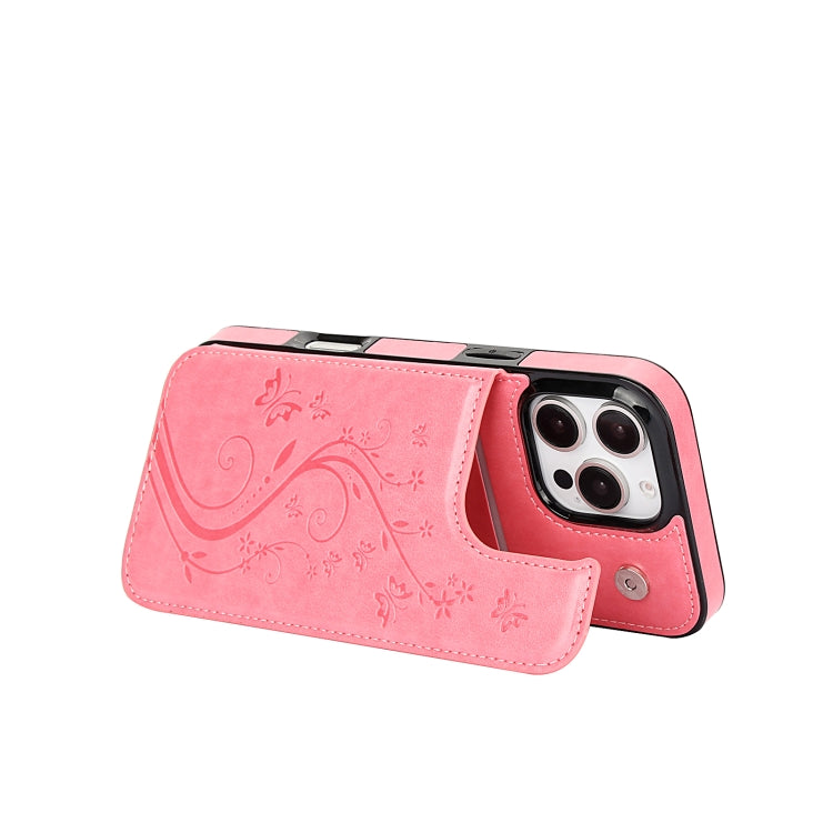 For iPhone 16 Pro Max Double Buckle Butterfly Embossing PU Phone Case(Pink) - iPhone 16 Pro Max Cases by PMC TechLife | Online Shopping South Africa | PMC TechLife | Buy Now Pay Later Mobicred