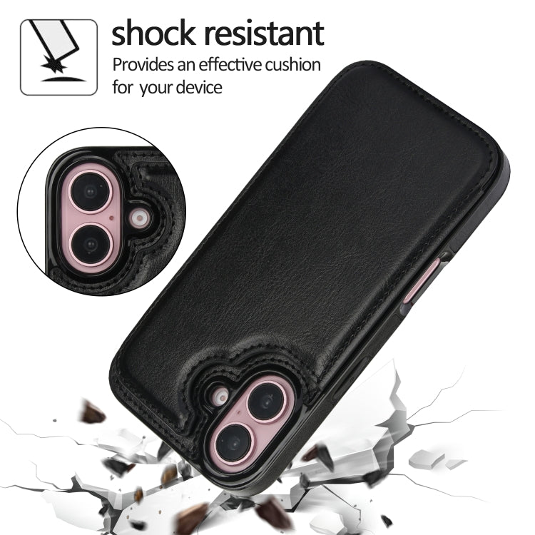 For iPhone 16 Double Buckle Crazy Horse Texture PU Phone Case(Black) - iPhone 16 Cases by PMC TechLife | Online Shopping South Africa | PMC TechLife | Buy Now Pay Later Mobicred