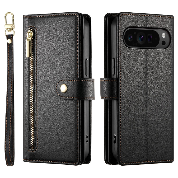For Google Pixel 9 Pro XL Nine Card-slot Zipper Wallet Bag Leather Phone Case(Black) - Google Cases by PMC TechLife | Online Shopping South Africa | PMC TechLife | Buy Now Pay Later Mobicred
