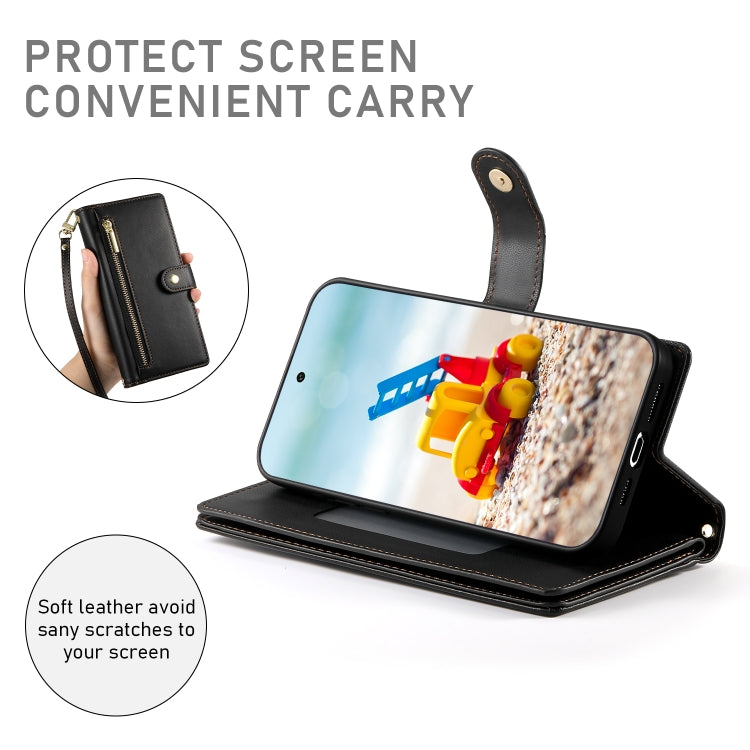 For Google Pixel 9 Pro XL Nine Card-slot Zipper Wallet Bag Leather Phone Case(Black) - Google Cases by PMC TechLife | Online Shopping South Africa | PMC TechLife | Buy Now Pay Later Mobicred