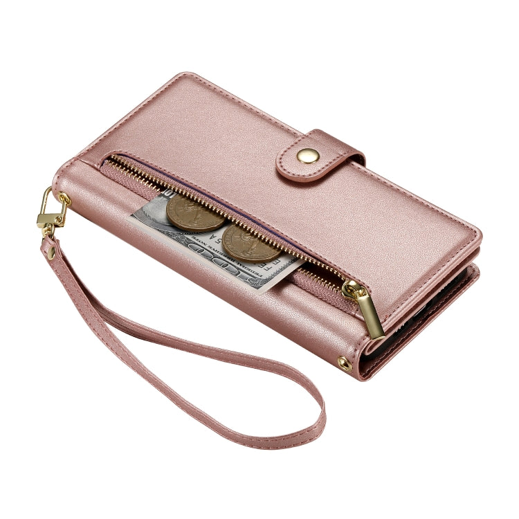 For Google Pixel 9 / 9 Pro Nine Card-slot Zipper Wallet Bag Leather Phone Case(Pink) - Google Cases by PMC TechLife | Online Shopping South Africa | PMC TechLife | Buy Now Pay Later Mobicred