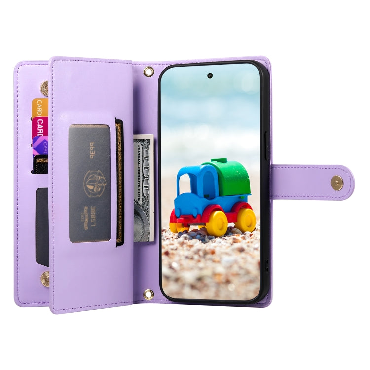 For Google Pixel 9 / 9 Pro Nine Card-slot Zipper Wallet Bag Leather Phone Case(Purple) - Google Cases by PMC Jewellery | Online Shopping South Africa | PMC Jewellery | Buy Now Pay Later Mobicred