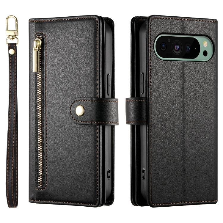 For Google Pixel 9 / 9 Pro Nine Card-slot Zipper Wallet Bag Leather Phone Case(Black) - Google Cases by PMC Jewellery | Online Shopping South Africa | PMC Jewellery | Buy Now Pay Later Mobicred