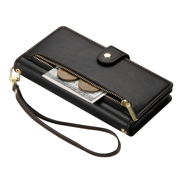 For Google Pixel 9 / 9 Pro Nine Card-slot Zipper Wallet Bag Leather Phone Case(Black) - Google Cases by PMC TechLife | Online Shopping South Africa | PMC TechLife | Buy Now Pay Later Mobicred