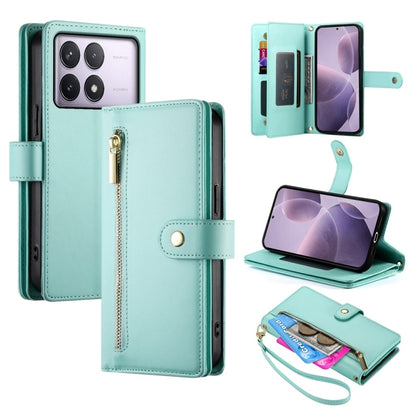 For Redmi K70 Nine Card-slot Zipper Wallet Bag Leather Phone Case(Mint Green) - K70 Cases by PMC Jewellery | Online Shopping South Africa | PMC Jewellery | Buy Now Pay Later Mobicred