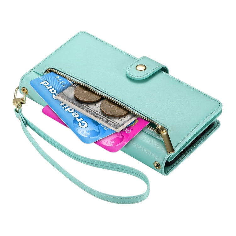 For Redmi K70 Nine Card-slot Zipper Wallet Bag Leather Phone Case(Mint Green) - K70 Cases by PMC Jewellery | Online Shopping South Africa | PMC Jewellery | Buy Now Pay Later Mobicred