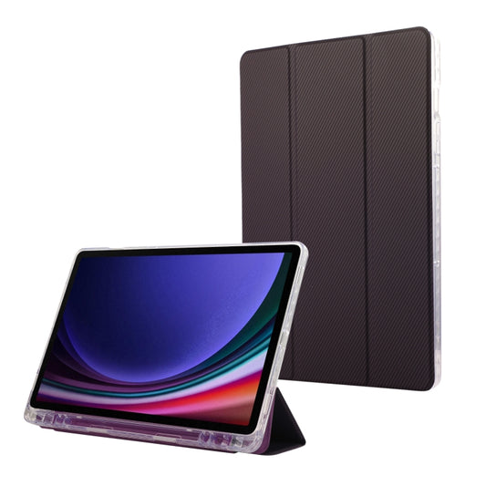 For Samsung Galaxy Tab S9 / S9 FE Carbon Fiber Clear Acrylic 3-Fold Leather Tablet Case(Purple) - Galaxy Tab S9 Cases by PMC Jewellery | Online Shopping South Africa | PMC Jewellery | Buy Now Pay Later Mobicred