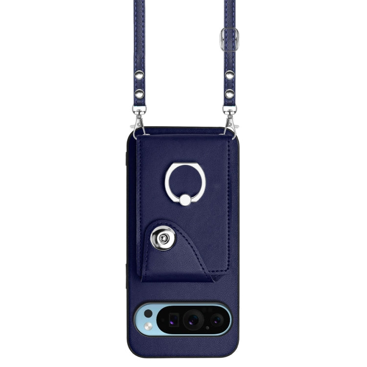 For Google Pixel 9 / 9 Pro Organ Card Bag Ring Holder Phone Case with Long Lanyard(Blue) - Google Cases by PMC Jewellery | Online Shopping South Africa | PMC Jewellery | Buy Now Pay Later Mobicred