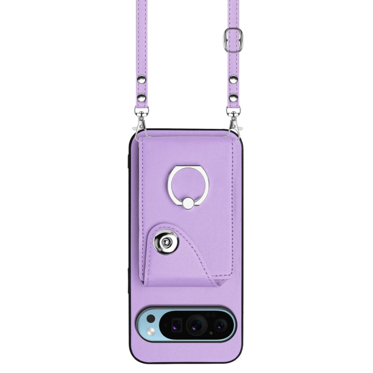 For Google Pixel 9 / 9 Pro Organ Card Bag Ring Holder Phone Case with Long Lanyard(Purple) - Google Cases by PMC TechLife | Online Shopping South Africa | PMC TechLife | Buy Now Pay Later Mobicred