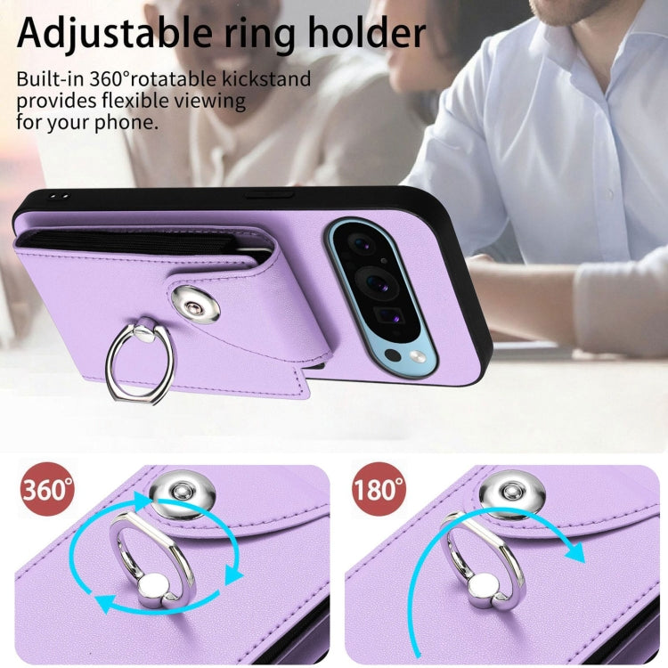 For Google Pixel 9 / 9 Pro Organ Card Bag Ring Holder Phone Case with Long Lanyard(Purple) - Google Cases by PMC TechLife | Online Shopping South Africa | PMC TechLife | Buy Now Pay Later Mobicred