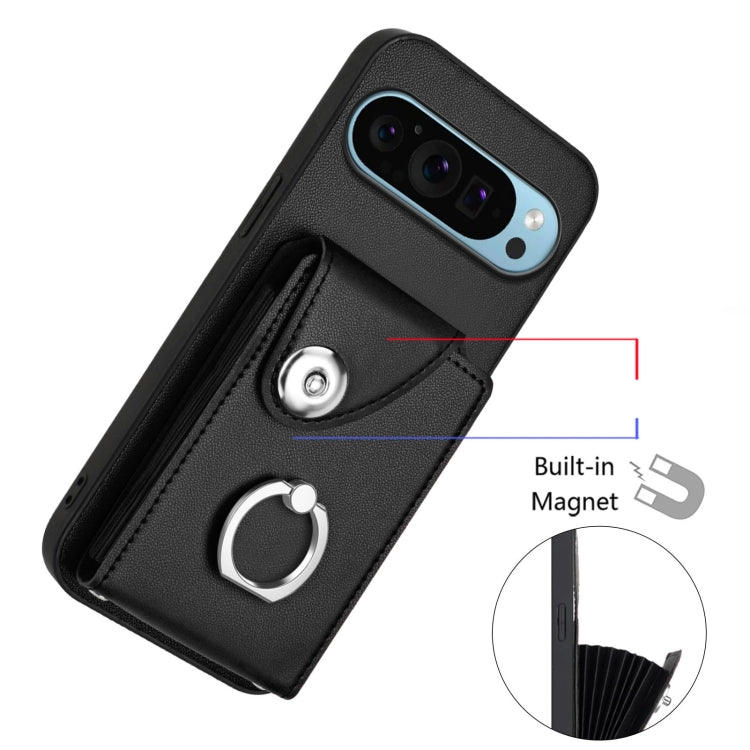 For Google Pixel 9 / 9 Pro Organ Card Bag Ring Holder Phone Case with Long Lanyard(Black) - Google Cases by PMC TechLife | Online Shopping South Africa | PMC TechLife | Buy Now Pay Later Mobicred
