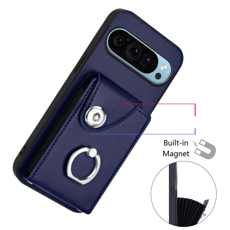 For Google Pixel 9 Pro XL Organ Card Bag Ring Holder Phone Case with Long Lanyard(Blue) - Google Cases by PMC TechLife | Online Shopping South Africa | PMC TechLife | Buy Now Pay Later Mobicred