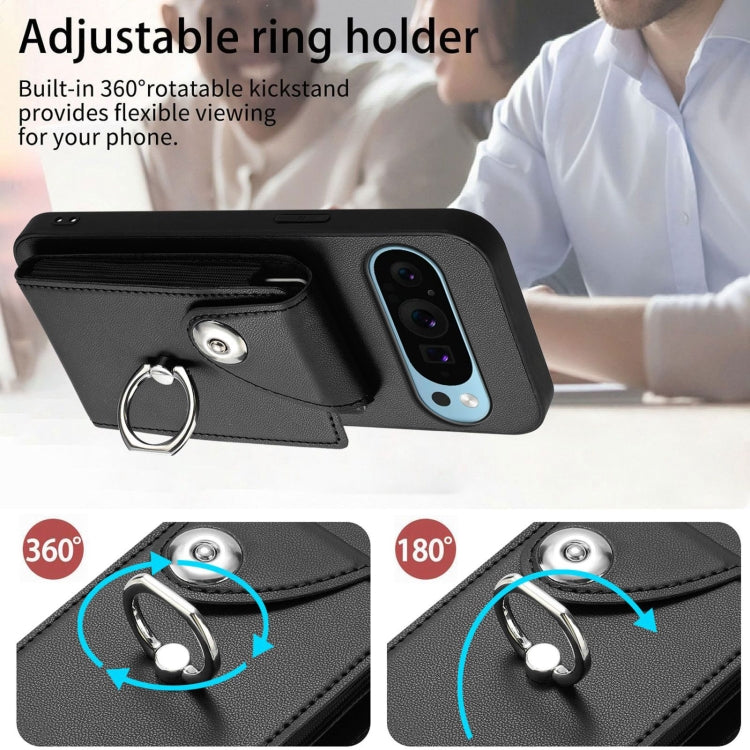 For Google Pixel 9 Pro XL Organ Card Bag Ring Holder Phone Case with Long Lanyard(Black) - Google Cases by PMC TechLife | Online Shopping South Africa | PMC TechLife | Buy Now Pay Later Mobicred
