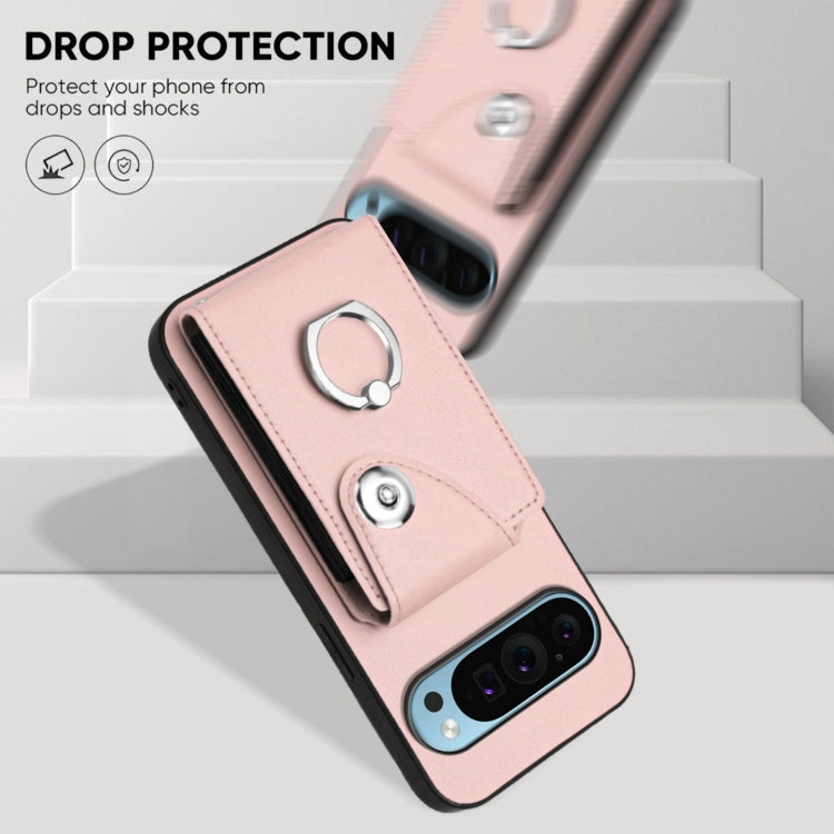 For Google Pixel 9 Pro XL Organ Card Bag Ring Holder Phone Case with Long Lanyard(Pink) - Google Cases by PMC TechLife | Online Shopping South Africa | PMC TechLife | Buy Now Pay Later Mobicred