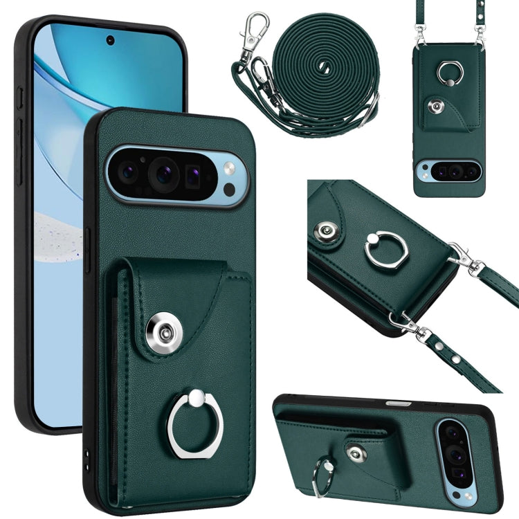 For Google Pixel 9 Pro XL Organ Card Bag Ring Holder Phone Case with Long Lanyard(Green) - free shipping - PMC TechLife - Order now!