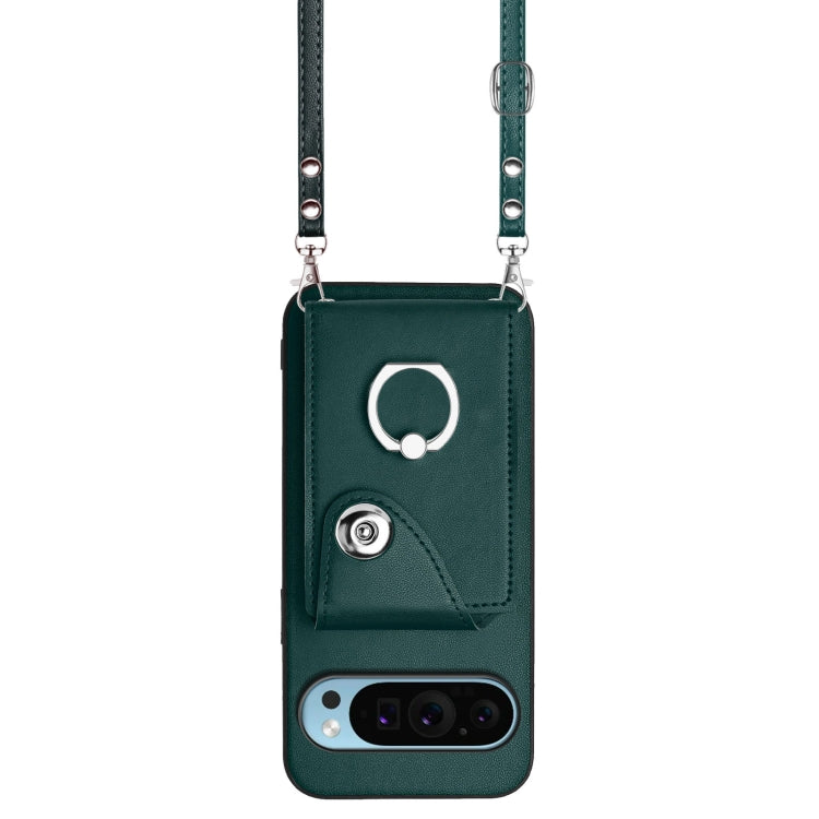 For Google Pixel 9 Pro XL Organ Card Bag Ring Holder Phone Case with Long Lanyard(Green) - free shipping - PMC TechLife - Order now!