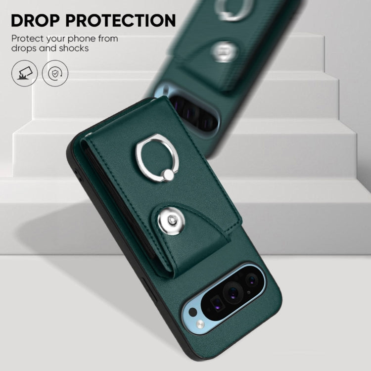 For Google Pixel 9 Pro XL Organ Card Bag Ring Holder Phone Case with Long Lanyard(Green) - free shipping - PMC TechLife - Order now!