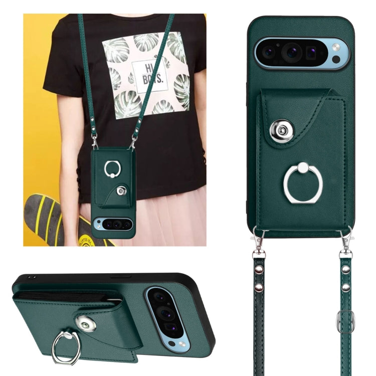For Google Pixel 9 Pro XL Organ Card Bag Ring Holder Phone Case with Long Lanyard(Green) - free shipping - PMC TechLife - Order now!