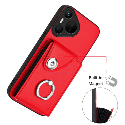 For Huawei Pura 70 Organ Card Bag Ring Holder Phone Case with Long Lanyard(Red) - Huawei Cases by PMC Jewellery | Online Shopping South Africa | PMC Jewellery | Buy Now Pay Later Mobicred