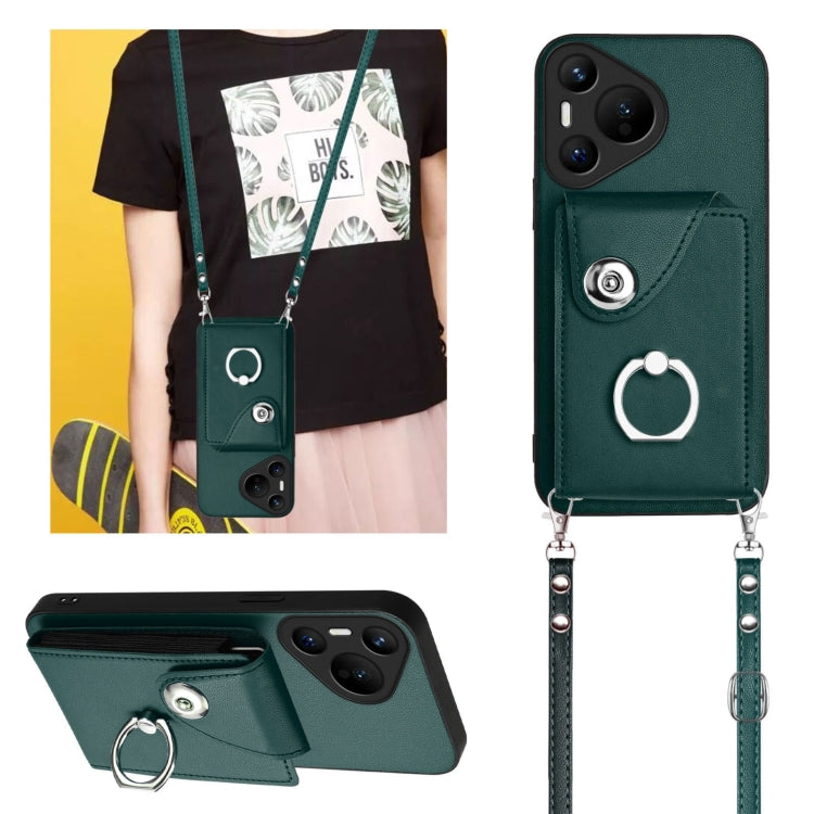 For Huawei Pura 70 Organ Card Bag Ring Holder Phone Case with Long Lanyard(Green) - Huawei Cases by PMC Jewellery | Online Shopping South Africa | PMC Jewellery | Buy Now Pay Later Mobicred