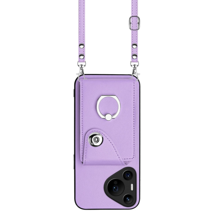 For Huawei Pura 70 Pro / 70 Pro+ Organ Card Bag Ring Holder Phone Case with Long Lanyard(Purple) - Huawei Cases by PMC Jewellery | Online Shopping South Africa | PMC Jewellery | Buy Now Pay Later Mobicred