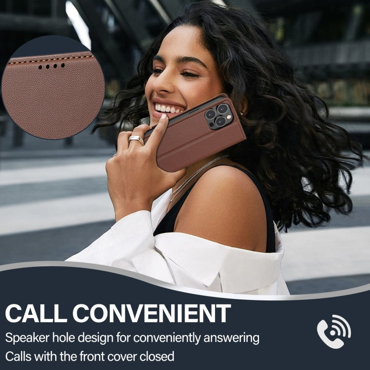 For iPhone 16 Pro LC.IMEEKE L1 Series Frosted Fine Texture PU Phone Case(Brown) - iPhone 16 Pro Cases by LC.IMEEKE | Online Shopping South Africa | PMC Jewellery | Buy Now Pay Later Mobicred