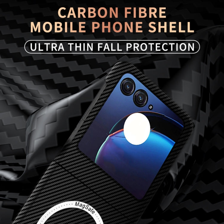 For Motorola Razr 50 Carbon Fiber Texture MagSafe Magnetic Phone Case(Black Blue) - Motorola Cases by PMC TechLife | Online Shopping South Africa | PMC TechLife | Buy Now Pay Later Mobicred