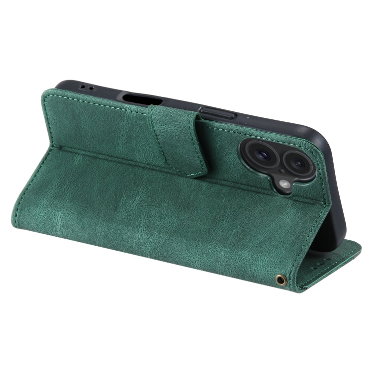 For iPhone 16 Plus Nail Skin Feel Stitching Calf Texture Leather Phone Case(Green) - free shipping - PMC TechLife - Order now!