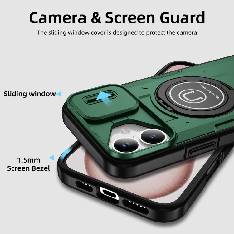 For iPhone 16 Sliding Camshield TPU Hybrid PC Magnetic Holder Phone Case(Dark Green) - iPhone 16 Cases by PMC Jewellery | Online Shopping South Africa | PMC Jewellery | Buy Now Pay Later Mobicred