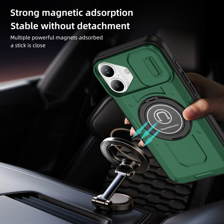 For iPhone 16 Sliding Camshield TPU Hybrid PC Magnetic Holder Phone Case(Dark Green) - iPhone 16 Cases by PMC Jewellery | Online Shopping South Africa | PMC Jewellery | Buy Now Pay Later Mobicred