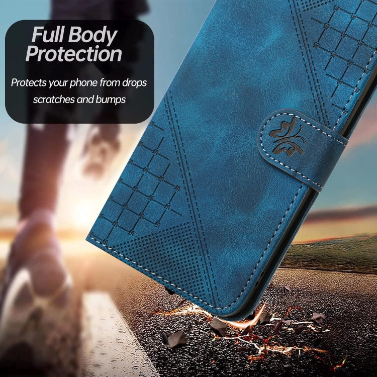 For iPhone 16 Pro Max YX0080 Grid Butterfly Embossed Pattern Flip Leather Phone Case with Lanyard(Dark Blue) - iPhone 16 Pro Max Cases by PMC TechLife | Online Shopping South Africa | PMC TechLife | Buy Now Pay Later Mobicred
