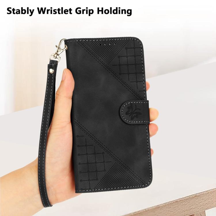For iPhone 17 YX0080 Grid Butterfly Embossed Pattern Flip Leather Phone Case with Lanyard(Black) - free shipping - PMc TechLife - Order now!