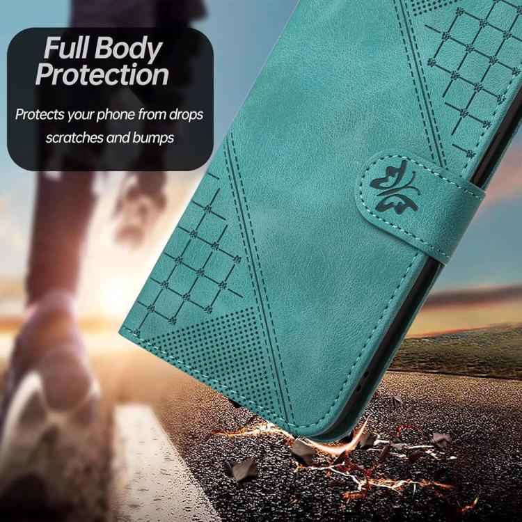 For iPhone 17 YX0080 Grid Butterfly Embossed Pattern Flip Leather Phone Case with Lanyard(Light Blue) - free shipping - PMc TechLife - Order now!