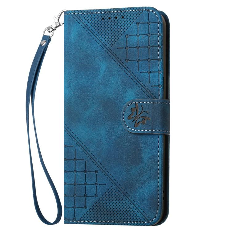 For iPhone 17 Pro Max YX0080 Grid Butterfly Embossed Pattern Flip Leather Phone Case with Lanyard(Dark Blue) - free shipping - PMc TechLife - Order now!