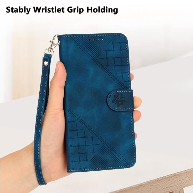 For iPhone 17 Pro YX0080 Grid Butterfly Embossed Pattern Flip Leather Phone Case with Lanyard(Dark Blue) - free shipping - PMc TechLife - Order now!