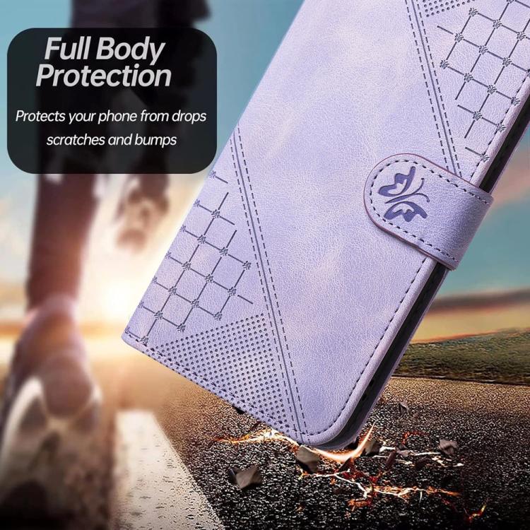 For iPhone 17 Pro YX0080 Grid Butterfly Embossed Pattern Flip Leather Phone Case with Lanyard(Light Purple) - free shipping - PMc TechLife - Order now!