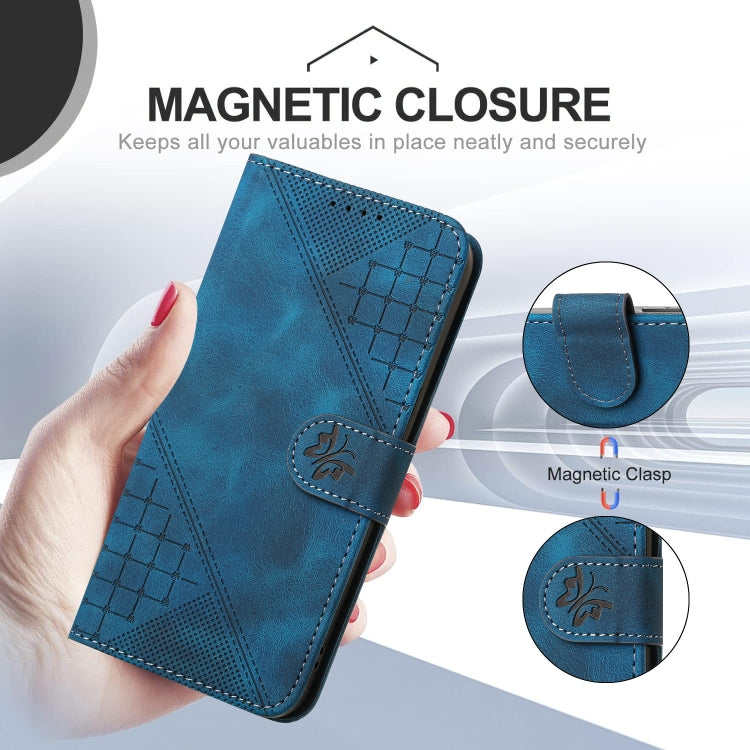 For Motorola Edge 2024 5G Global YX0080 Grid Butterfly Embossed Pattern Flip Leather Phone Case with Lanyard(Dark Blue) - Motorola Cases by PMC Jewellery | Online Shopping South Africa | PMC Jewellery | Buy Now Pay Later Mobicred