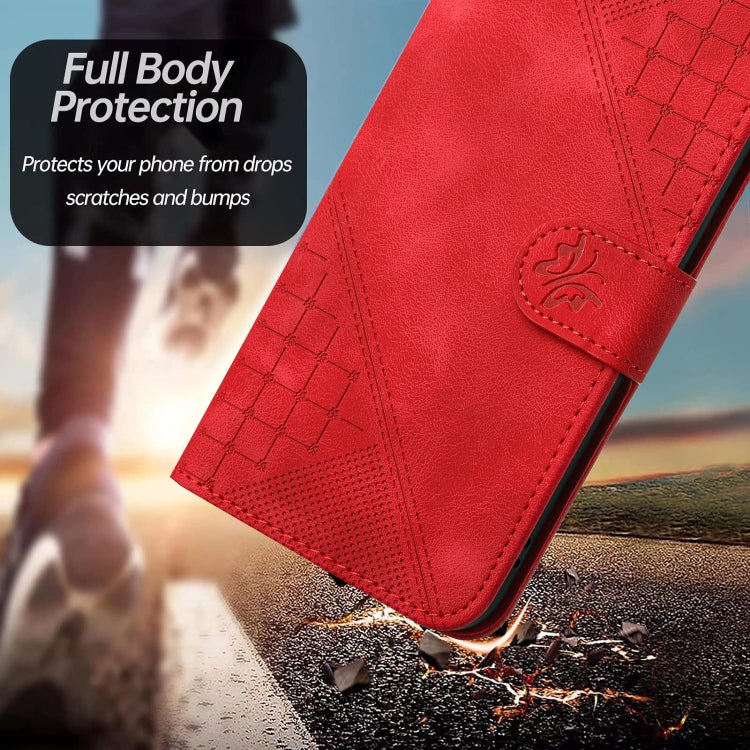 For Motorola Edge 2024 5G Global YX0080 Grid Butterfly Embossed Pattern Flip Leather Phone Case with Lanyard(Red) - Motorola Cases by PMC Jewellery | Online Shopping South Africa | PMC Jewellery | Buy Now Pay Later Mobicred