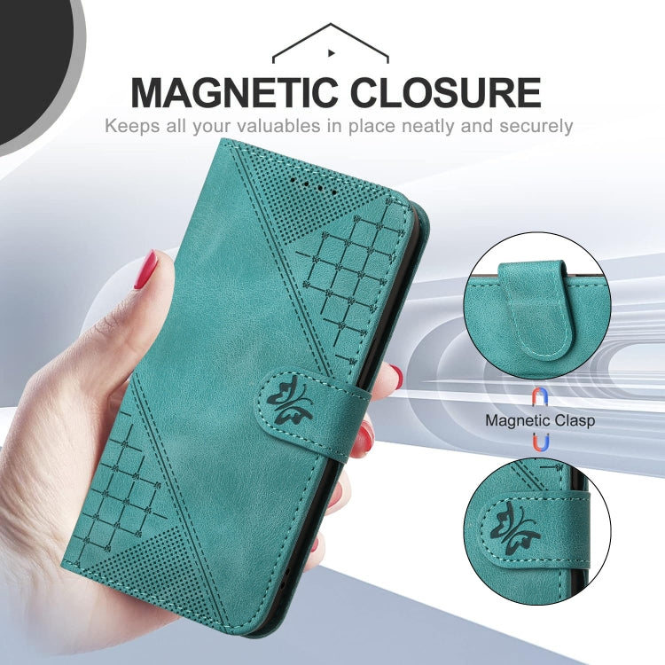 For Motorola Edge 2024 5G Global Grid Butterfly Embossed Pattern Leather Phone Case with Lanyard(Light Blue) - free shipping - PMC Jewellery - Order now!