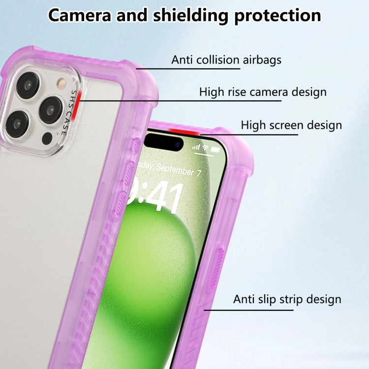 For iPhone 16 Pro Max Transparent Matte TPU Hybrid PC 3-in-1 Phone Case(Purple) - iPhone 16 Pro Max Cases by PMC TechLife | Online Shopping South Africa | PMC TechLife | Buy Now Pay Later Mobicred