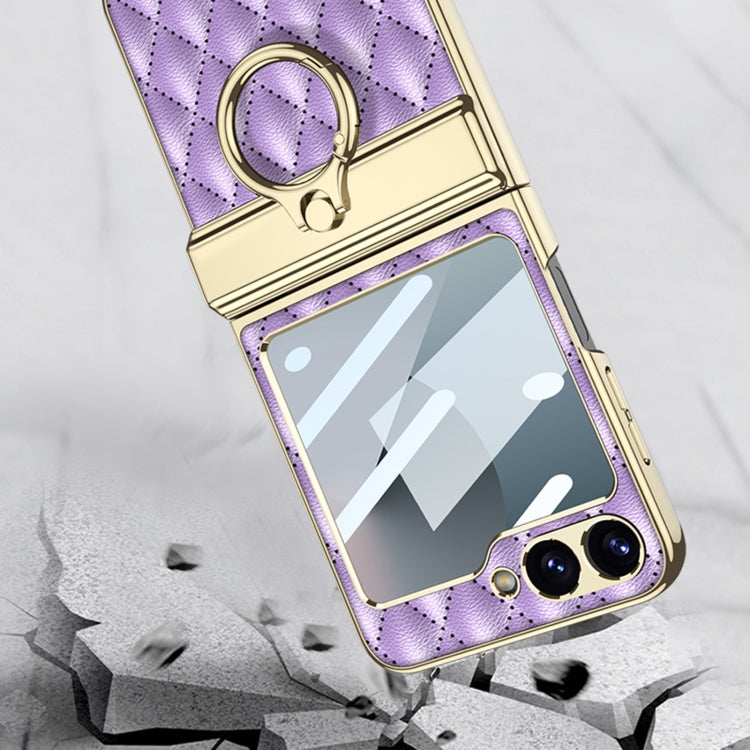 For Samsung Galaxy Z Flip6 / Flip7 FE GKK Rhombus Pattern Integrated Electroplated Leather Phone Case with Ring(Pink) - free shipping - PMC Jewellery - Order now!