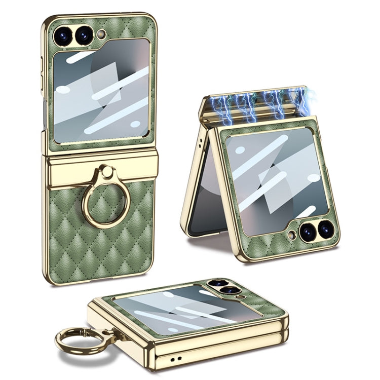 For Samsung Galaxy Z Flip6 / Flip7 FE GKK Rhombus Pattern Integrated Electroplated Leather Phone Case with Ring(Green) - free shipping - PMC Jewellery - Order now!