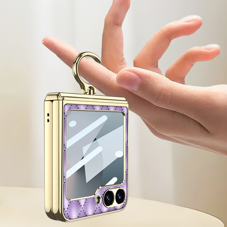 For Samsung Galaxy Z Flip6 / Flip7 FE GKK Rhombus Pattern Integrated Electroplated Leather Phone Case with Ring(Green) - free shipping - PMC Jewellery - Order now!