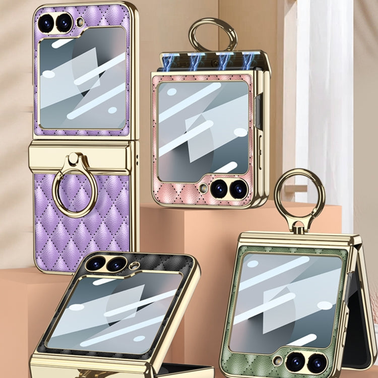 For Samsung Galaxy Z Flip6 / Flip7 FE GKK Rhombus Pattern Integrated Electroplated Leather Phone Case with Ring(Green) - free shipping - PMC Jewellery - Order now!