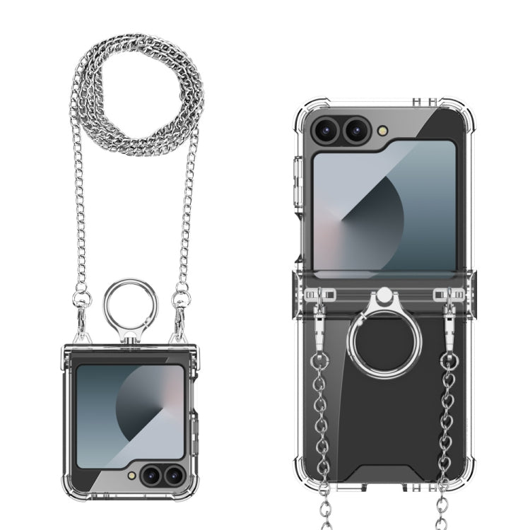 For Samsung Galaxy Z Flip6 GKK Clear Airbag Hinge Full Coverage Phone Case with Ring / Metal Chain(Silver) - free shipping - PMC Jewellery - Order now!